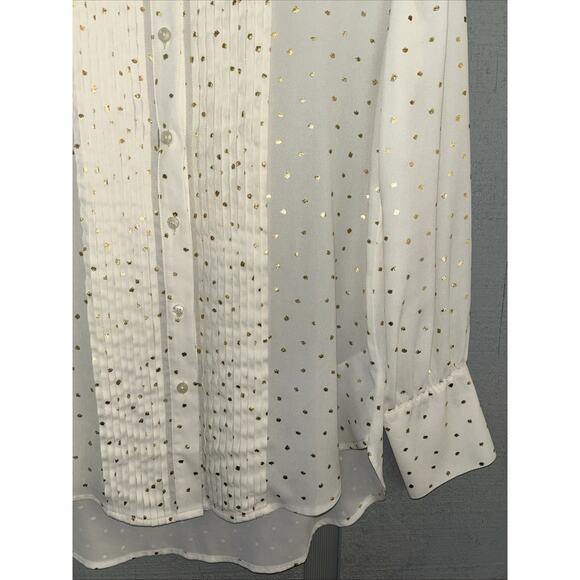 Untuckit Shirt Top Womens 6 Ivory Gold Fleck Sabrina Blouse Pleated Career Lux - Picture 4 of 15